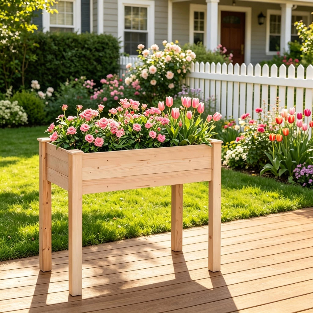 FIORIERA RIALZATA 86x46x76 cm Legno naturale con tessuto non tessuto