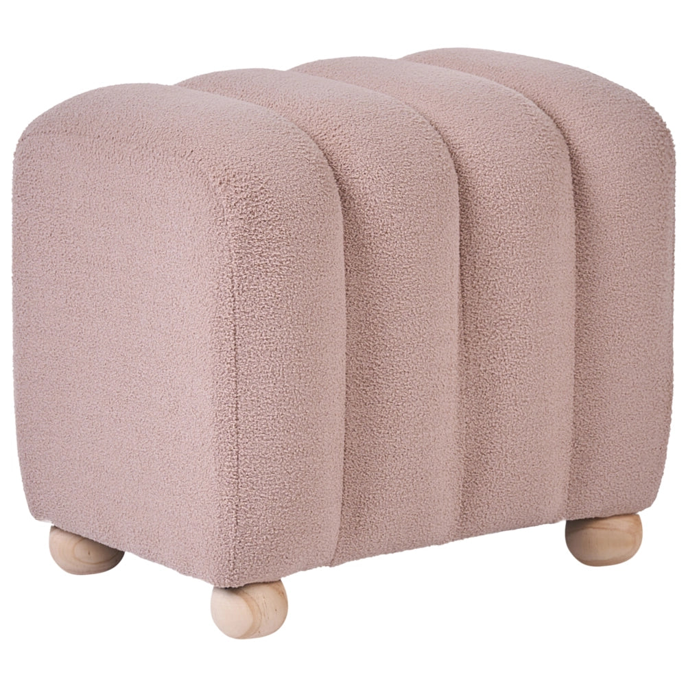 Pouf beige in bouclé Teddy rivestito con gambe in legno pouf ottomano design moderno accessori per soggiorno