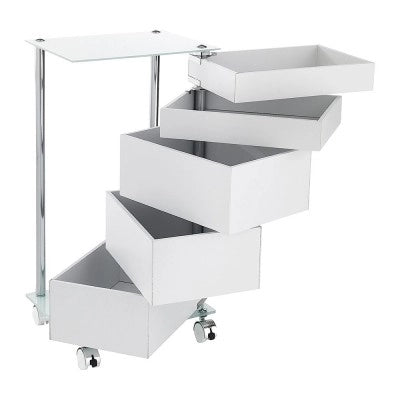 Carrello bagno trasportabile in acciaio cromato con 5 cassetti girevoli