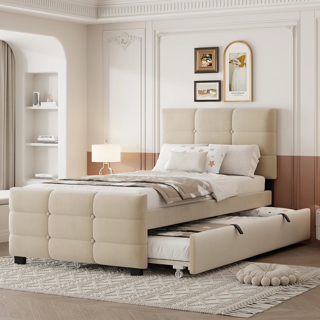 Letto imbottito 90 x 190 cm beige velluto compatibile con la pelle letto extra letti per bambini giovani e ospiti