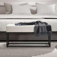 Panca da Ingresso Stile Moderno 94x42x44 cm Cuscino Alto in Tessuto Effetto Velluto Crema