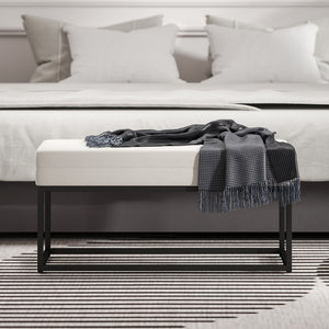 Panca da Ingresso Stile Moderno 94x42x44 cm Cuscino Alto in Tessuto Effetto Velluto Crema