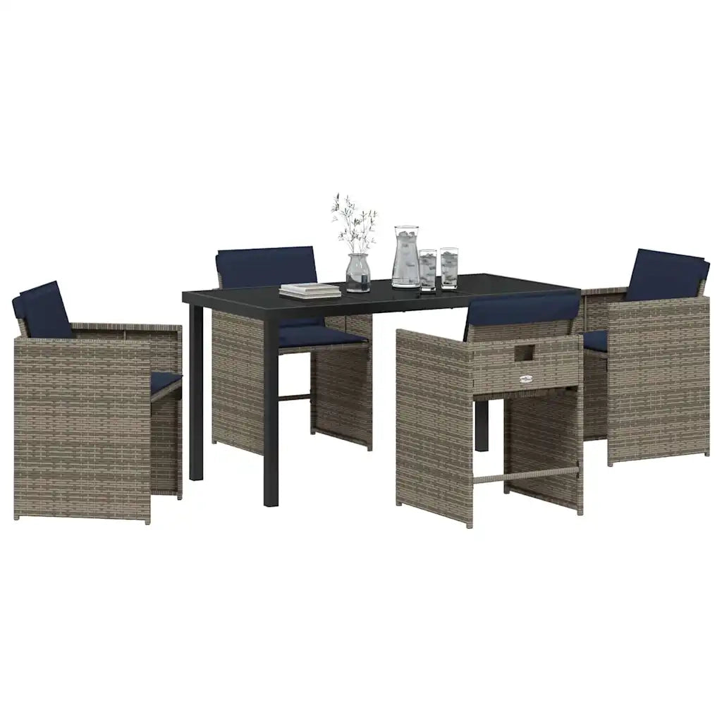 Set da Pranzo per Giardino con cuscino 5 pcs Grigio polyrattan 3380001