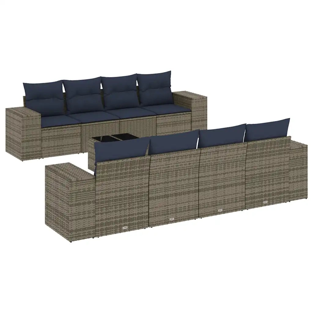 Set Divani da Giardino 9 pz con Cuscini Grigio in Polyrattan 3222350