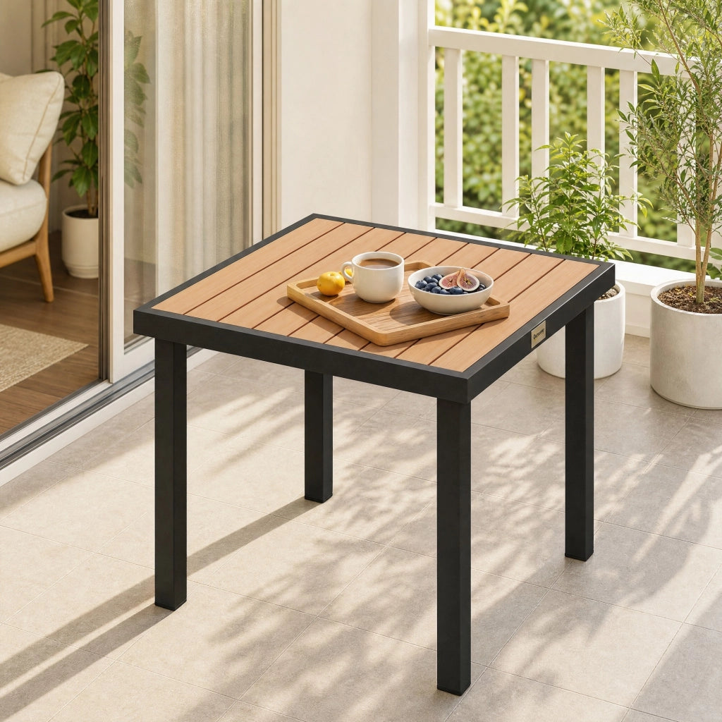 GARTENTISCH 78x78x74 cm in alluminio effetto legno, nero