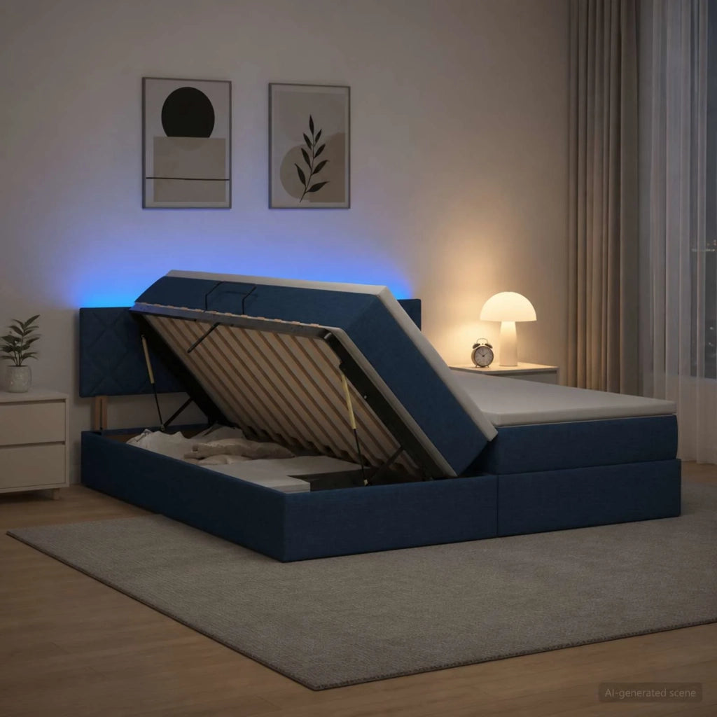 Letto con contenitore LED e materasso Blu 180 x 200 cm Tessuto 3459365