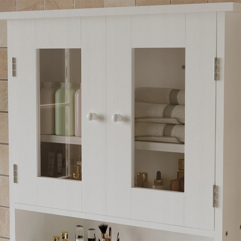MOBILE DA BAGNO SOSPESO BIANCO A 2 ANTE IN VETRO DA PARETE CON RIPIANI