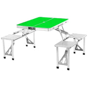 Trade Shop - Set Tavolo Pieghevole In Alluminio Pic Nic Campeggio Portatile Valigia Con Panca A 4 Posti - Verde