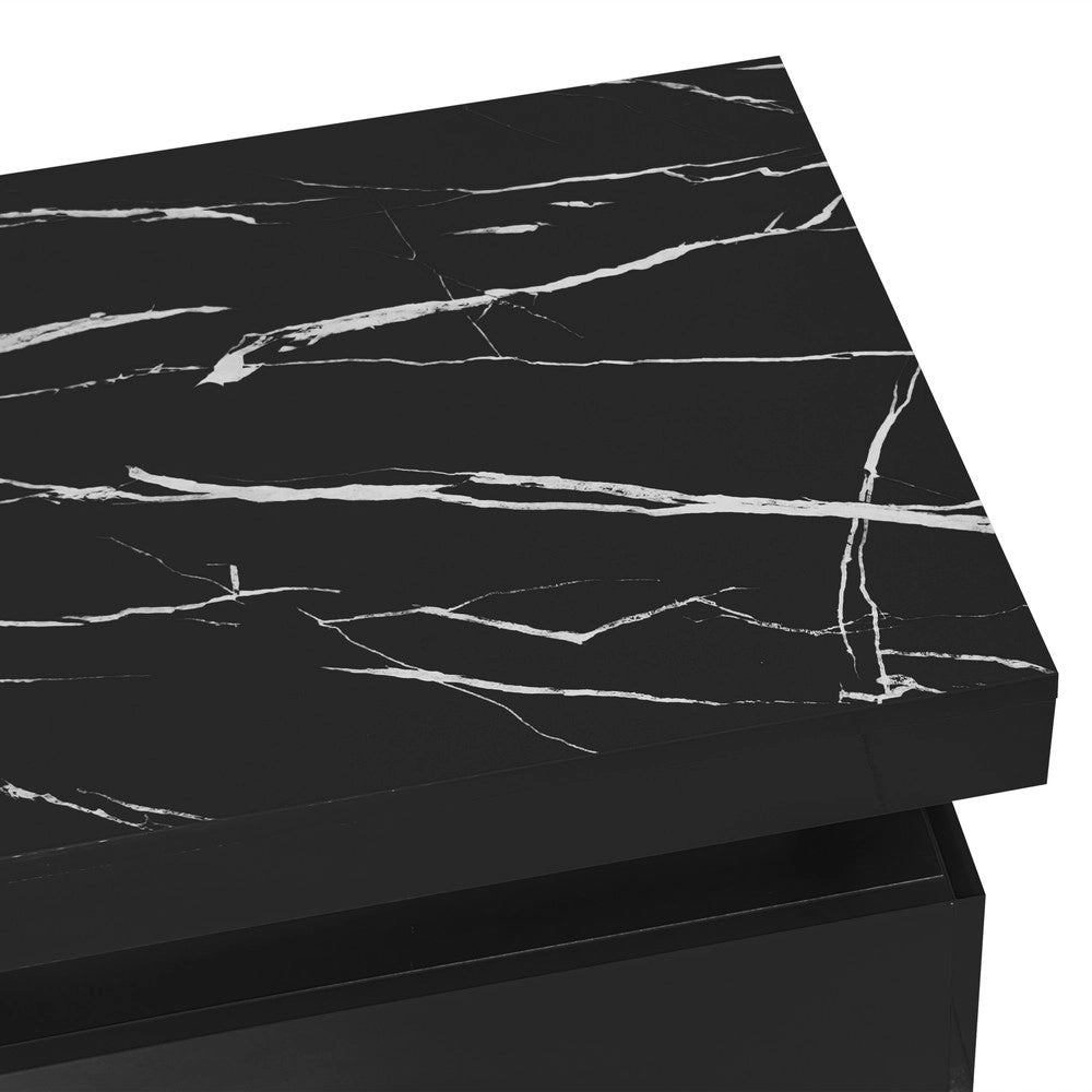 Tavolino da Caff¨¨ Rettangolare ¨C MINIMAL ¨C Piano Effetto Marmo, Cassetti, Legno Lucido, 100x50x40