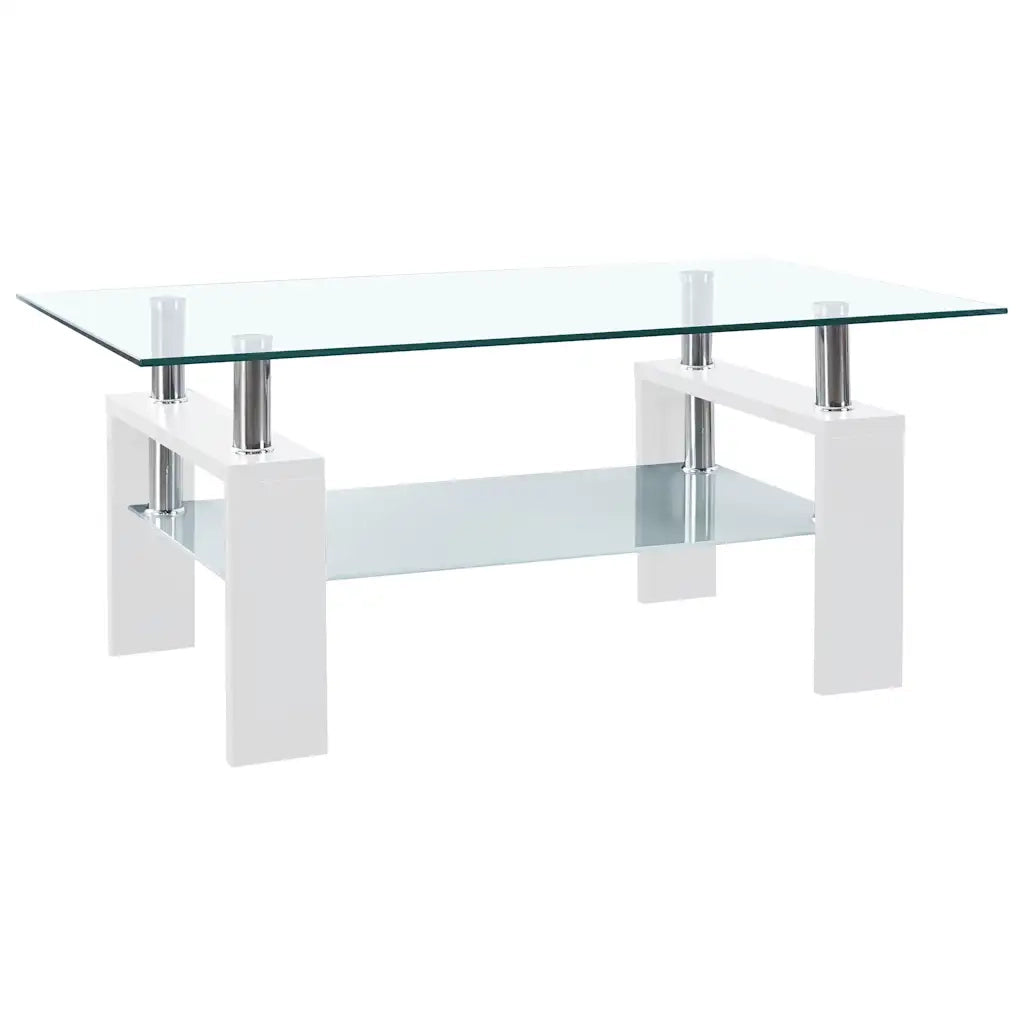 Tavolino Bianco e Trasparente 95x55x40 cm Vetro Temperato 330304