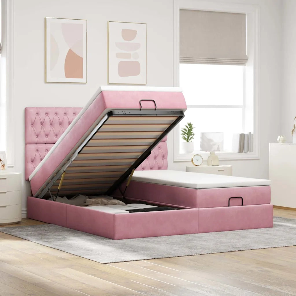 Struttura Letto Pouf con Materassi Rosa 200x200 cm Velluto 3313801