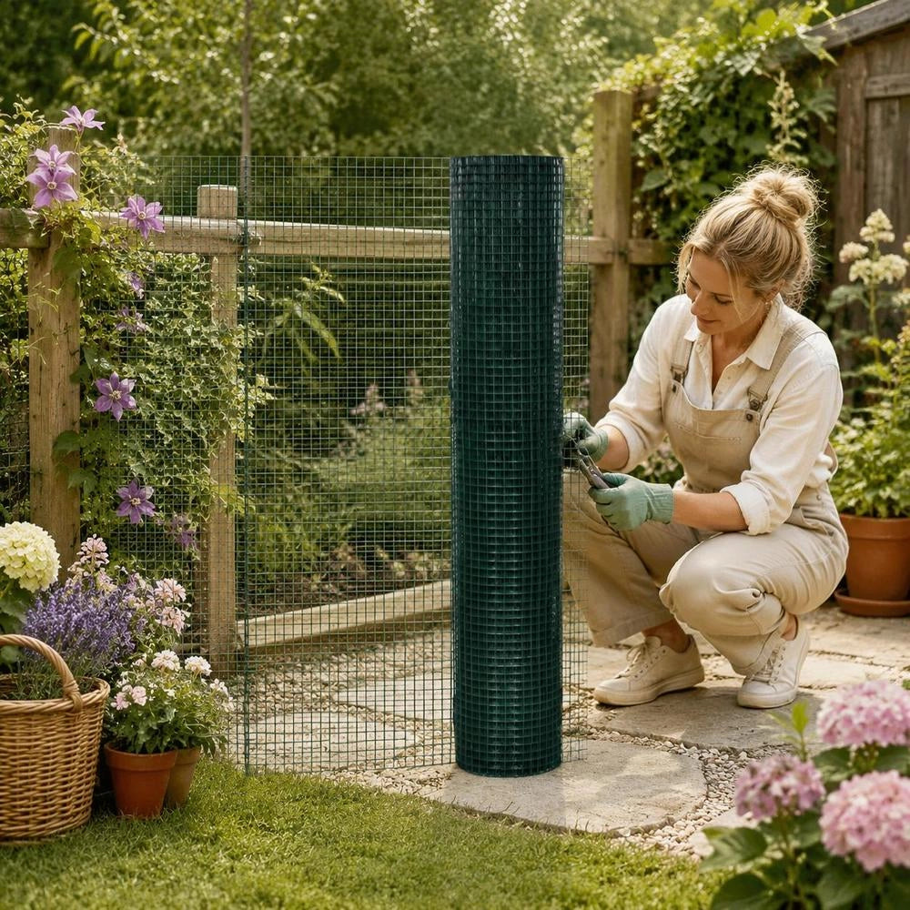 Wire Fence For Chickens, Galvanized With PVC Coating, 25x1 M, Green