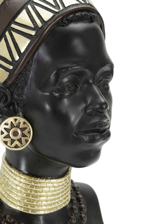 Statua Donna Masai Tribu 23x38,5x19 cm in Poliresina Nero/Oro