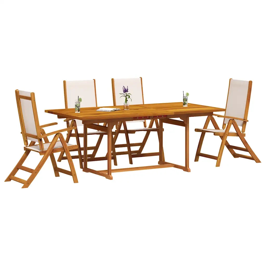 Set Pranzo da Giardino 5pz Legno Massello di Acacia e Textilene