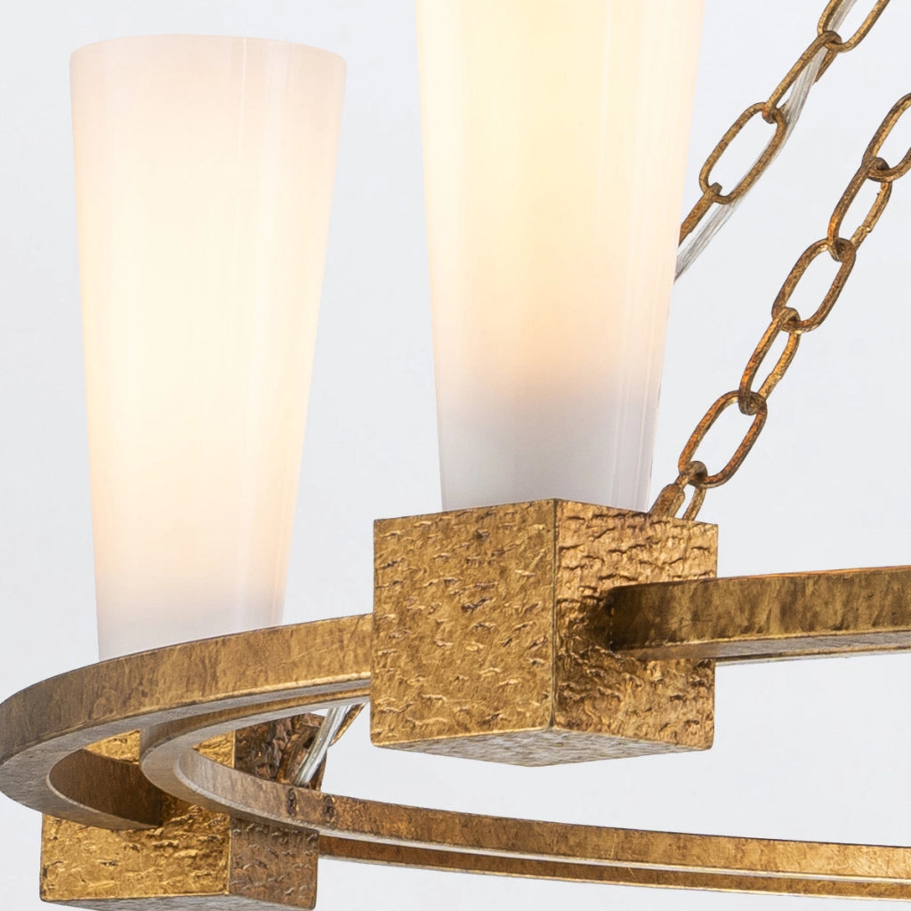 Lampadario Art Déco oro Ø106 opale 5xE27 Elstead Kristy