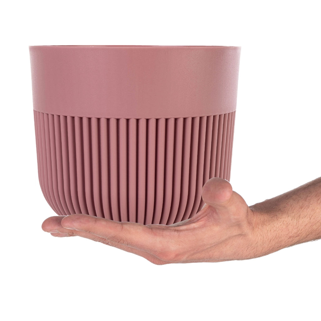 Vaso da fiori KADAX, coprivaso, 17 cm, plastica, rotondo, a coste, rosa