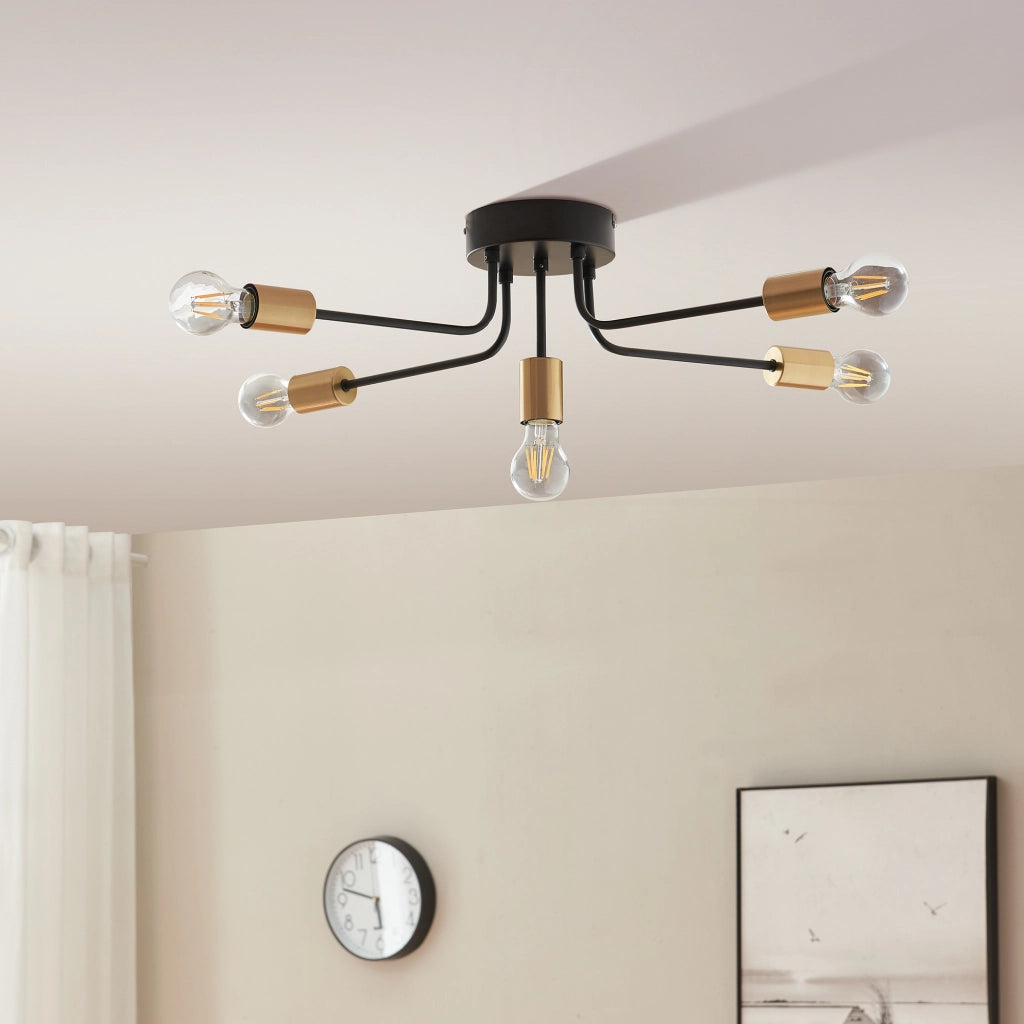 Lampada da Soffitto Benfleet con 5 Bracci in Metallo Nero con Attacchi Ottone lux.pro