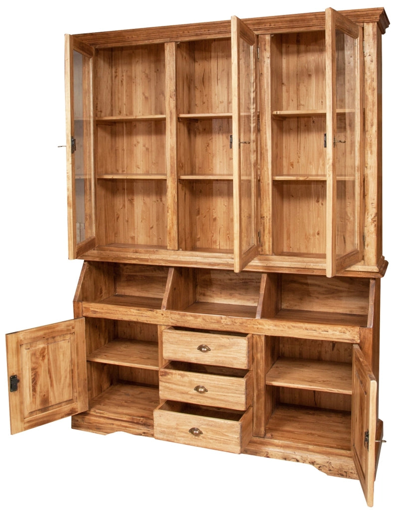 Biscottini Libreria Country in legno massello di tiglio finitura naturale L172xPR50xH226 cm. Made in Italy