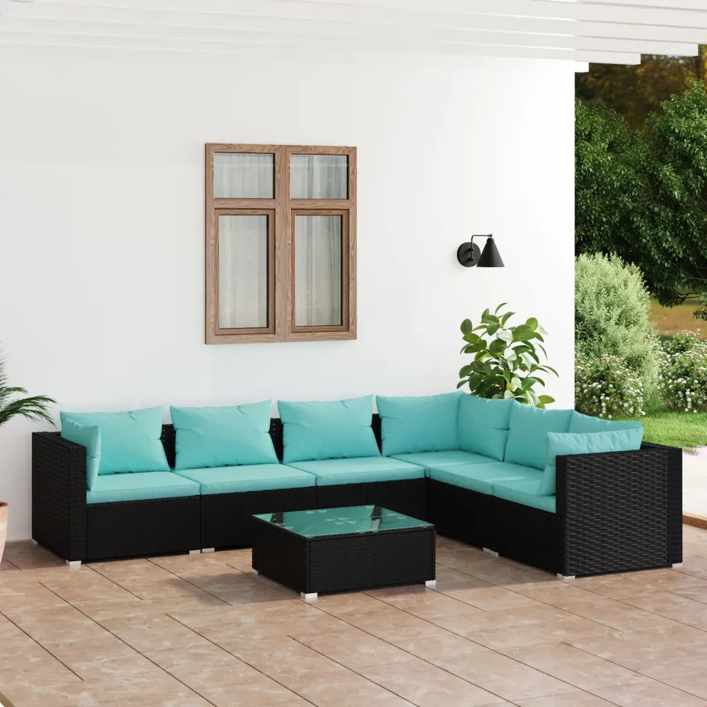 Set Divani da Giardino 7 pz con Cuscini in Polyrattan Nero cod mxl 34599