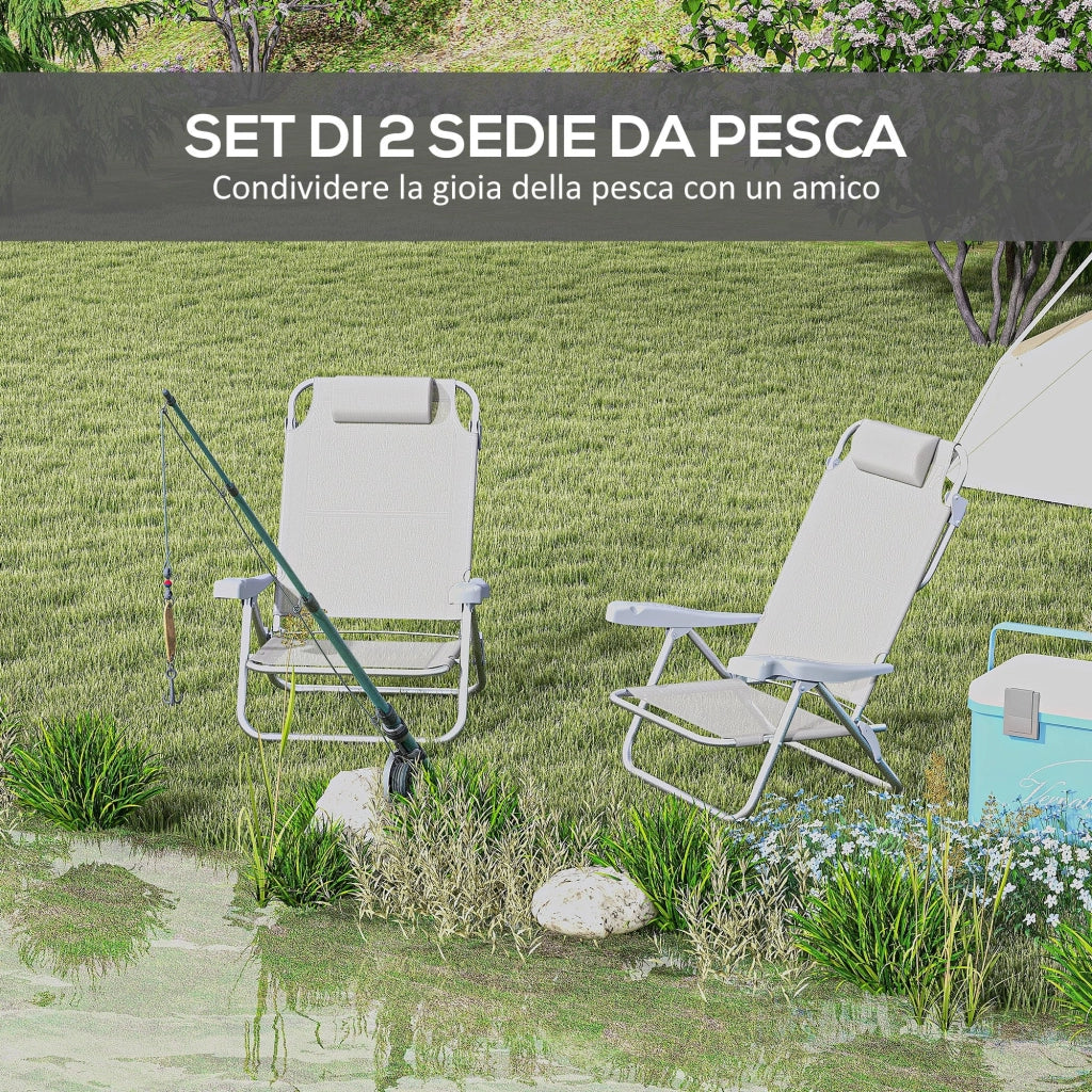 Set 2 Sedie da Campeggio Pieghevoli 62x65x80 cm Reclinabili su 6 Livelli Grigio Chiaro