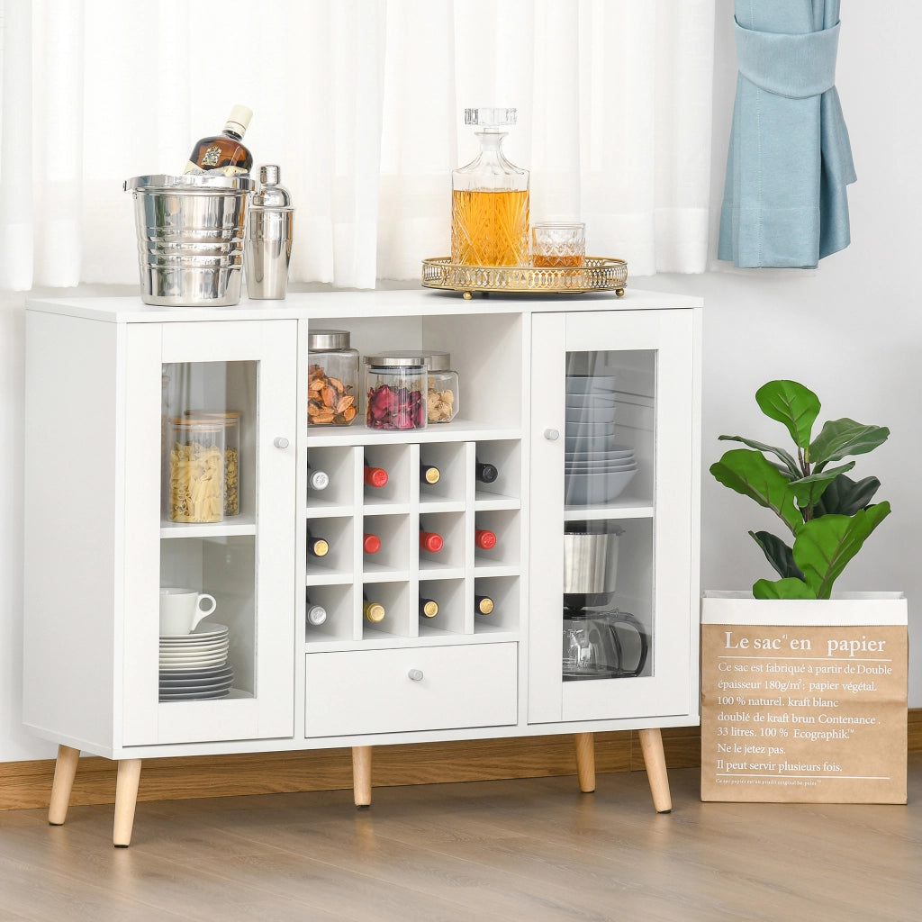 Armadio da Cucina con Ante a Vetro, Botellero e Cassetto ¨C Minimal ¨C Bianco 100x33x80 cm