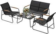 Set di Mobili da Esterno 4 Pezzi, Tavolo, Divano e 2 Sedie, Salotto da Giardino Resistente alle Intemperie, Struttura in Metallo, Tessuto Traspirante, per Balcone, Patio, Terrazza, Nero