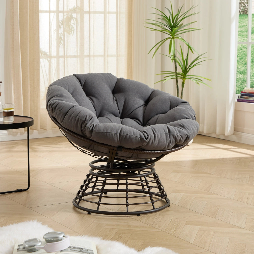 Sedia Papasan girevole 360° con cuscino grigio