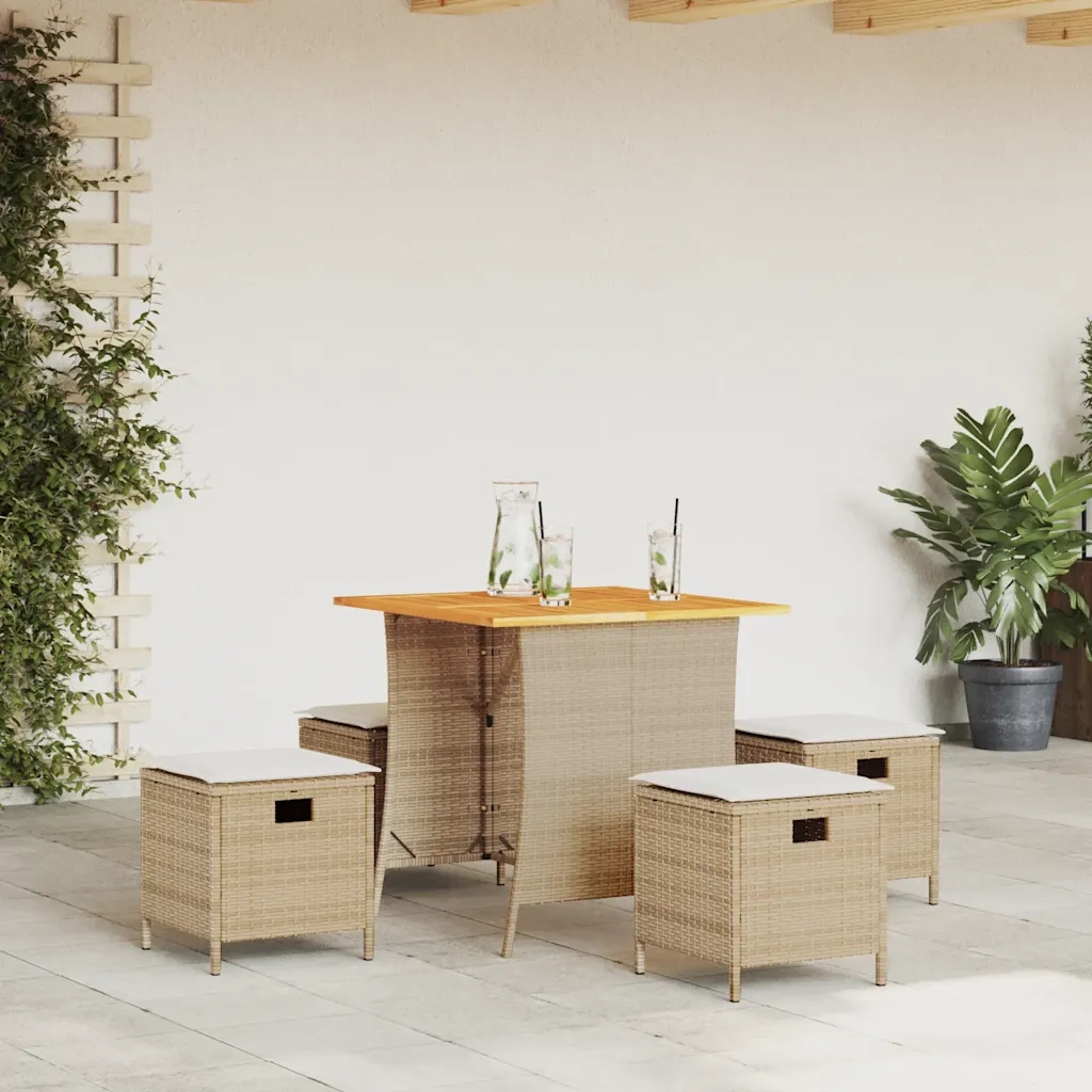 Set da Pranzo da Giardino 5 pz | Set Salotto da Giardino con Cuscini Beige in Polyrattan