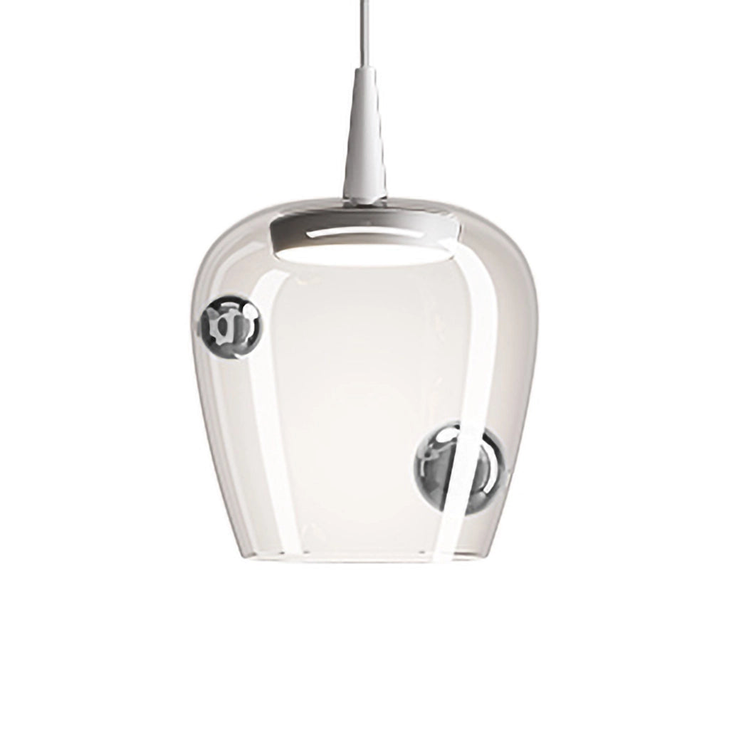 Zafferano Lampada a sospensione Bilia 230V LED 8W 2700K Vetro Borosilicato Bianco e Argento, diametro 18 cm, altezza totale 324 cm, IP40