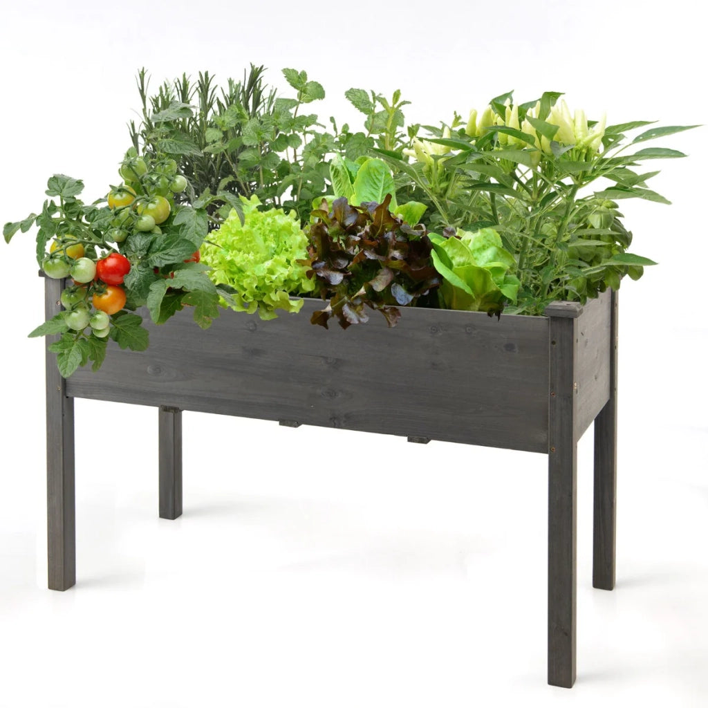 Aiuola rialzata 123 x 59 x 76 cm per un giardinaggio ergonomico ed elegante in legno di abete grigio 20_0012193