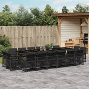Set da Pranzo da Giardino 17 pz con Cuscini Nero in Polyrattan