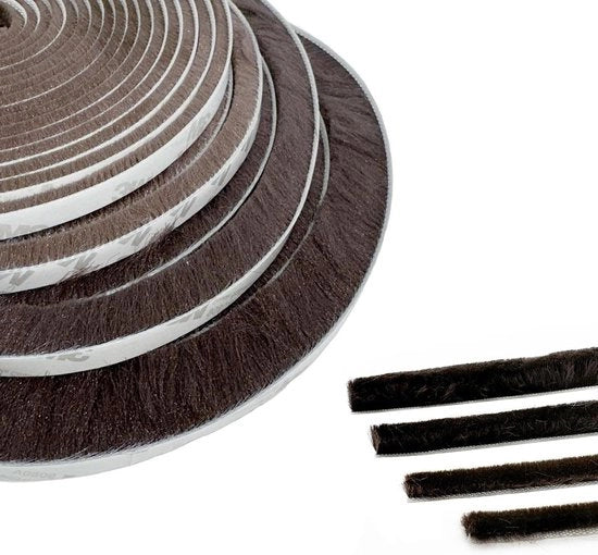 Tappetino autoadesivo 5 metri lungo - 9 mm largo - 23 mm profondo - marrone - per tende da sole e portefinestre