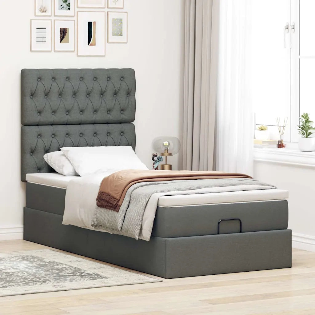 Pouf Letto con Materasso e LED Grigio Scuro 80x200cm in Tessuto 3314045