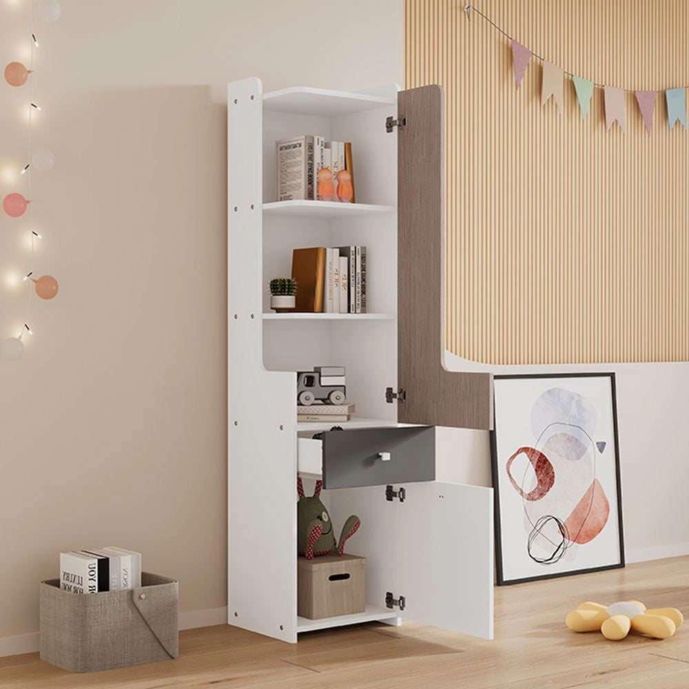 Libreria - Xylo - 140??35??180 cm - Porte ad L con Cassetti Bianco/Noce