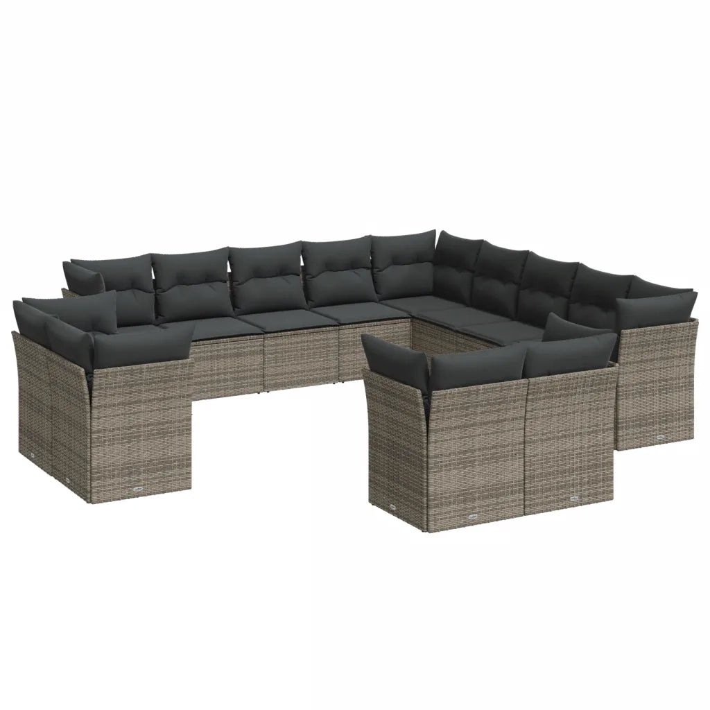 Set Divani da Giardino 13 pz con Cuscini Grigio in Polyrattan 3250389