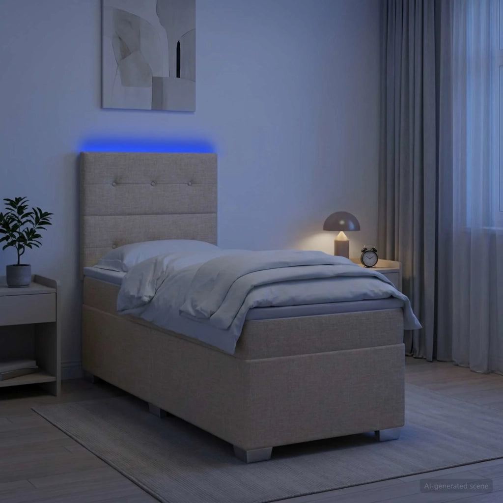 Letto box spring con materasso Crema 90 x 200 cm Tessuto 3454787