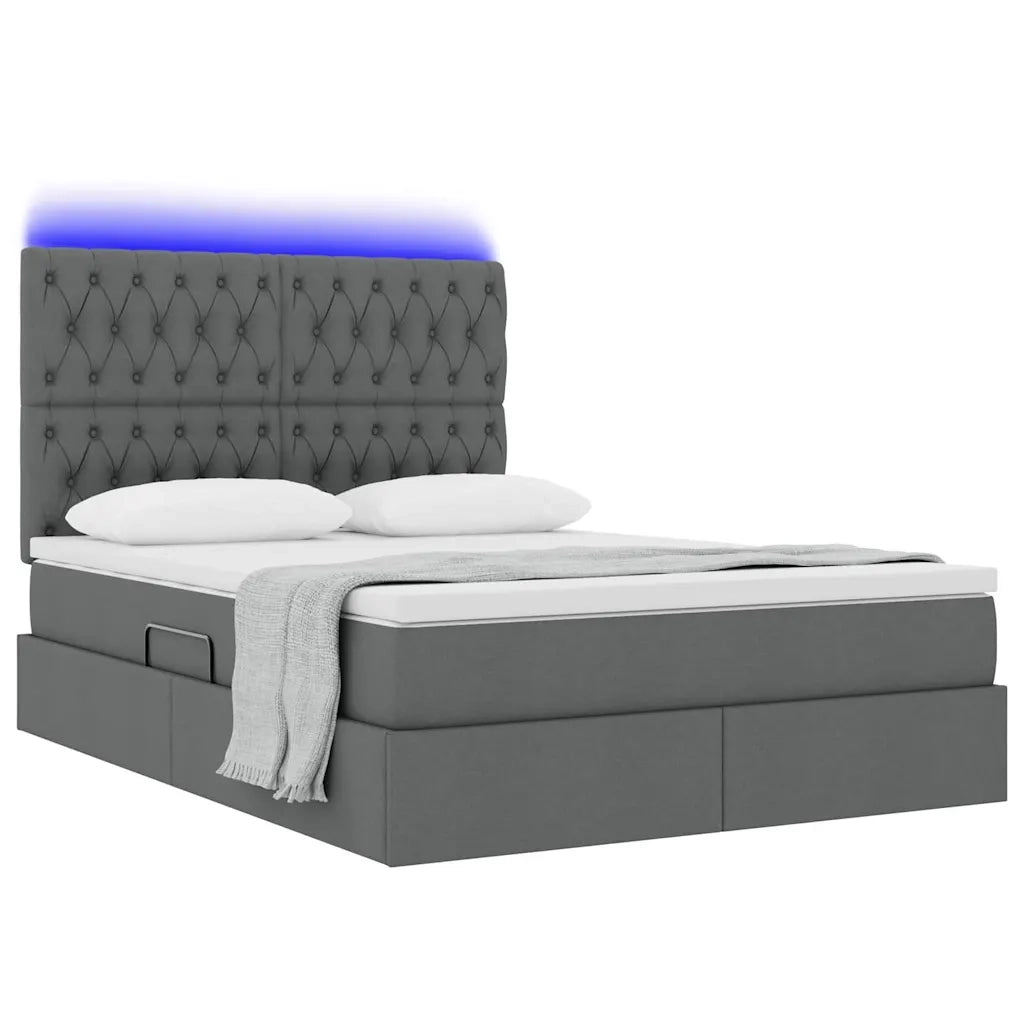 Letto con contenitore e LED con led Grigio scuro 140 x 190 cm
