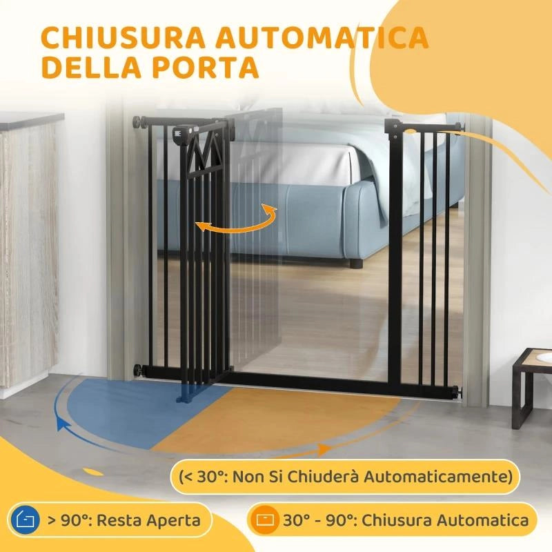 CANCELLETTO PER CANI CON 4 VITI REGOLABILI E NASTRO ADESIVO, IN METALLO E PLASTICA, 74-100X76 CM, NERO