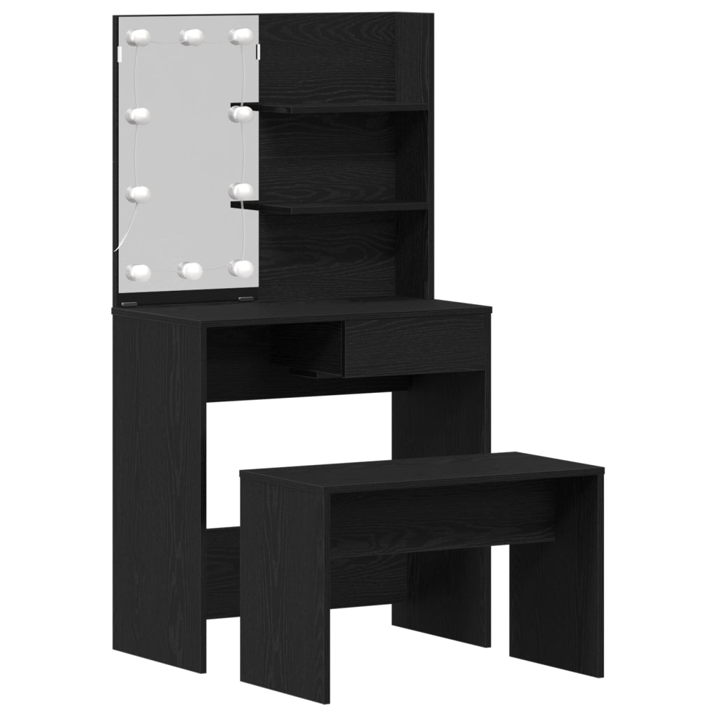 Set di toeletta  con LED in rovere nero in legno ingegnerizzato