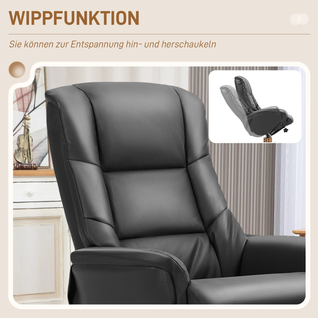 Poltrona relax reclinabile con poggiapiedi ¨C Xylo ¨C similpelle nera, portata 150 kg