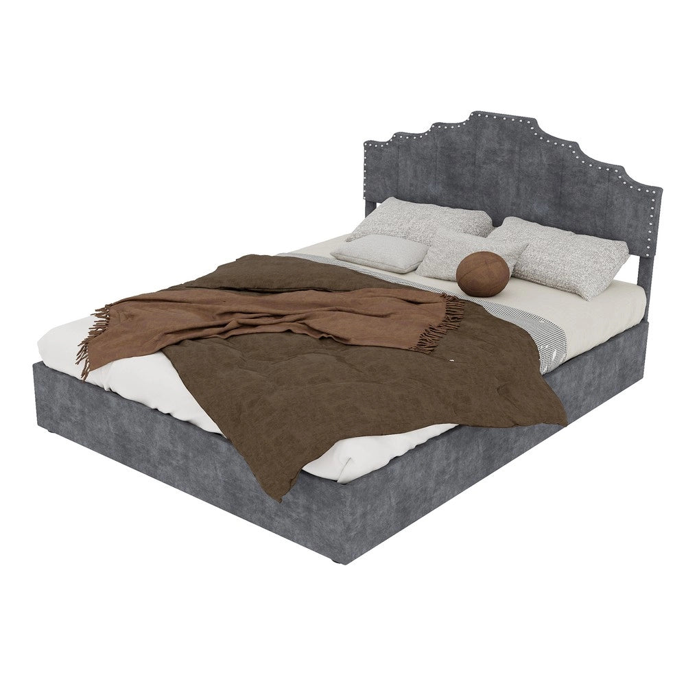 Letto Matrimoniale Contenitore Imbottito con Testiera, Apertura Idraulica, con Materasso ¨C MINIMAL ¨C Grigio 140x200