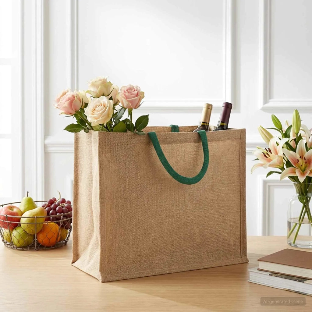 Borse in juta 10 Naturale e Verde 42 x 33 x 19 cm 42012287