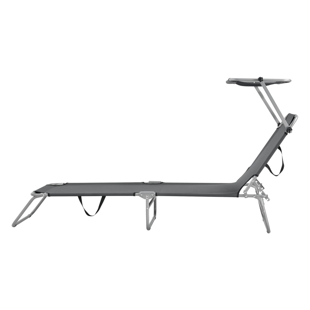 Lettino prendisole con parasole inclinabile acciaio poliestere argento opaco grigio scuro 03_0006408