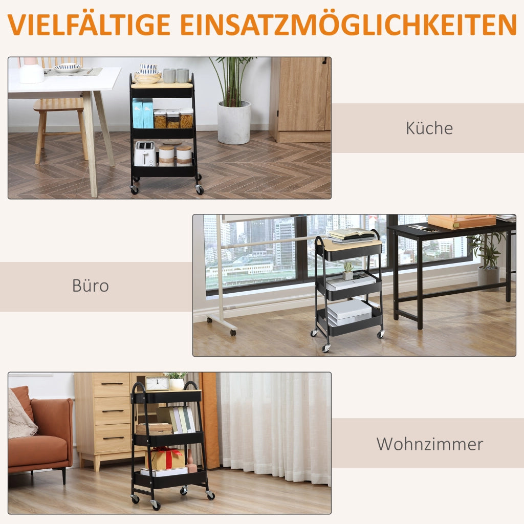 Carrello di servizio con 3 cestini ¨C Minimal ¨C Nero, metallo e plastica