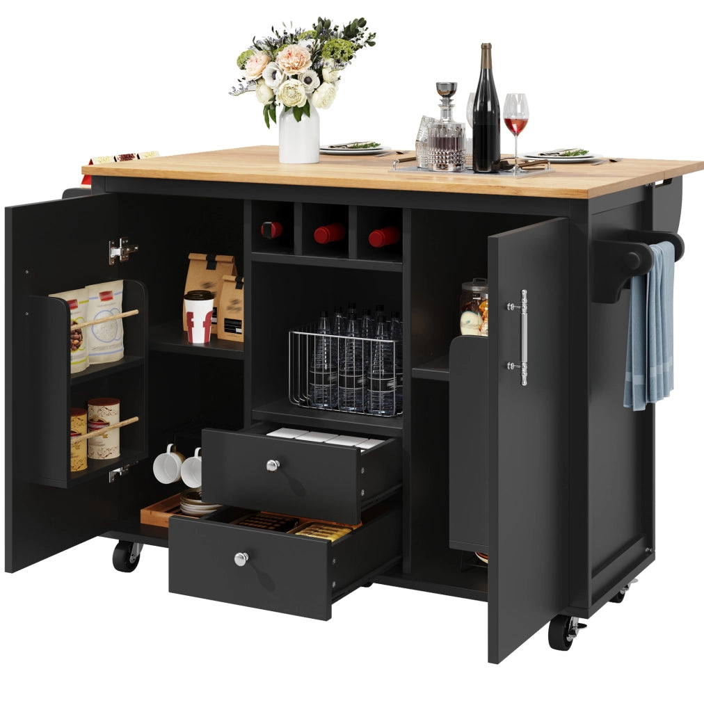 Isola da cucina 137.9x73x92.2 cm con piano ribaltabile; MDF e metallo; nero