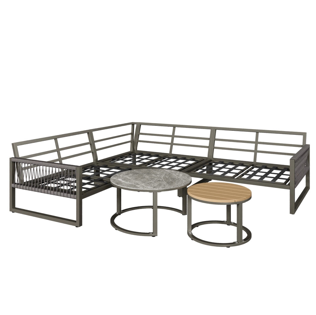 Set salotto da giardino ad angolo con 2 tavolini; grigio