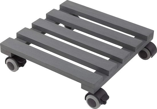 Rotolatore per piante 300 x 300 mm - Capacità di carico 60 kg - Piattaforma di pino - Grigio - Ruote TPE con 2 serrature/rotolatore per interni/rotolatore per fiori/Aiuto per piante