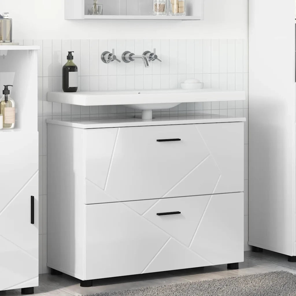 Mobile da Bagno con cassetto Bianco Lucido 76,5 x 35 x 64 cm 883298