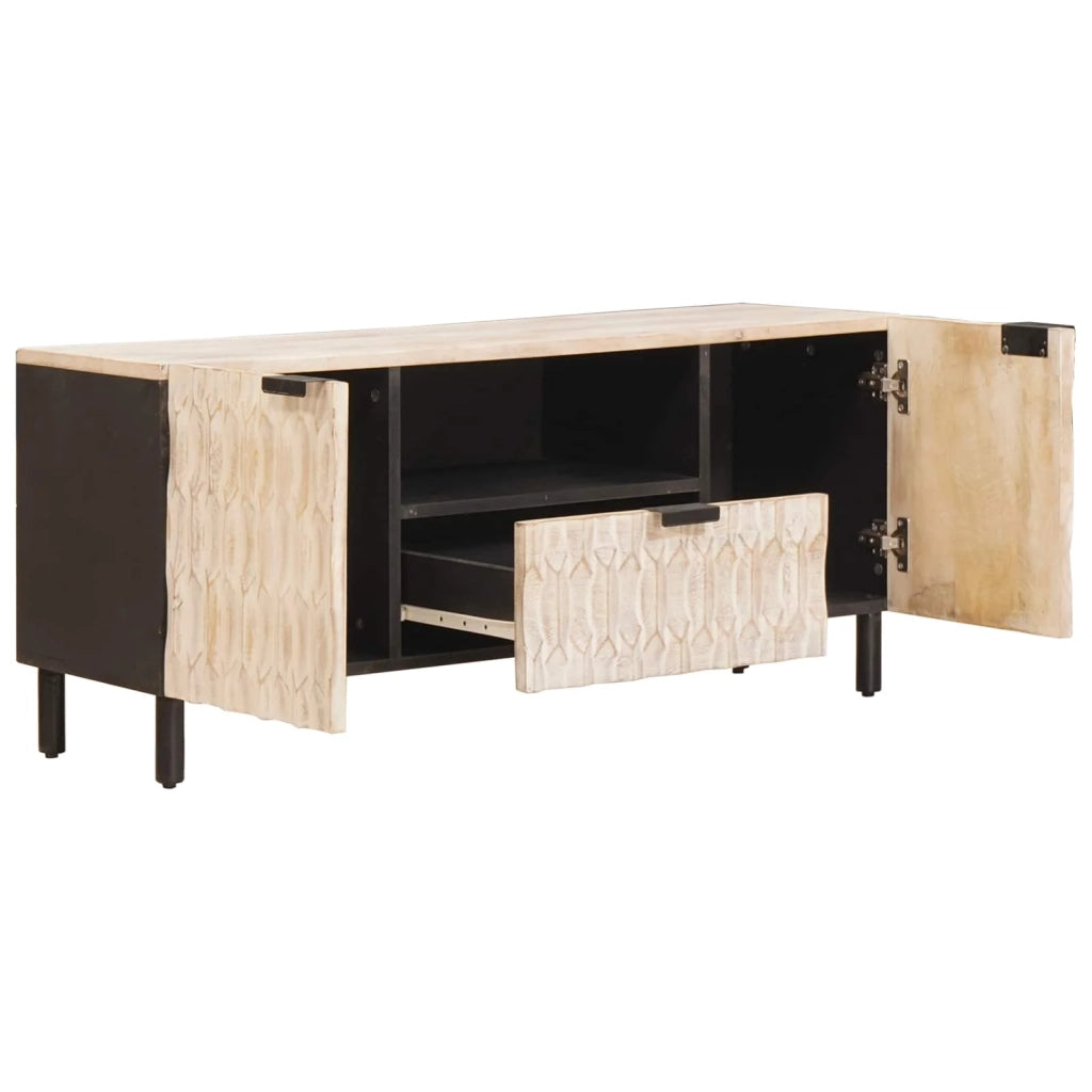 Mobile TV moderno con cassetto e contenitore 105 x 33 x 46 cm legno massello di mango bianco 02_0057766