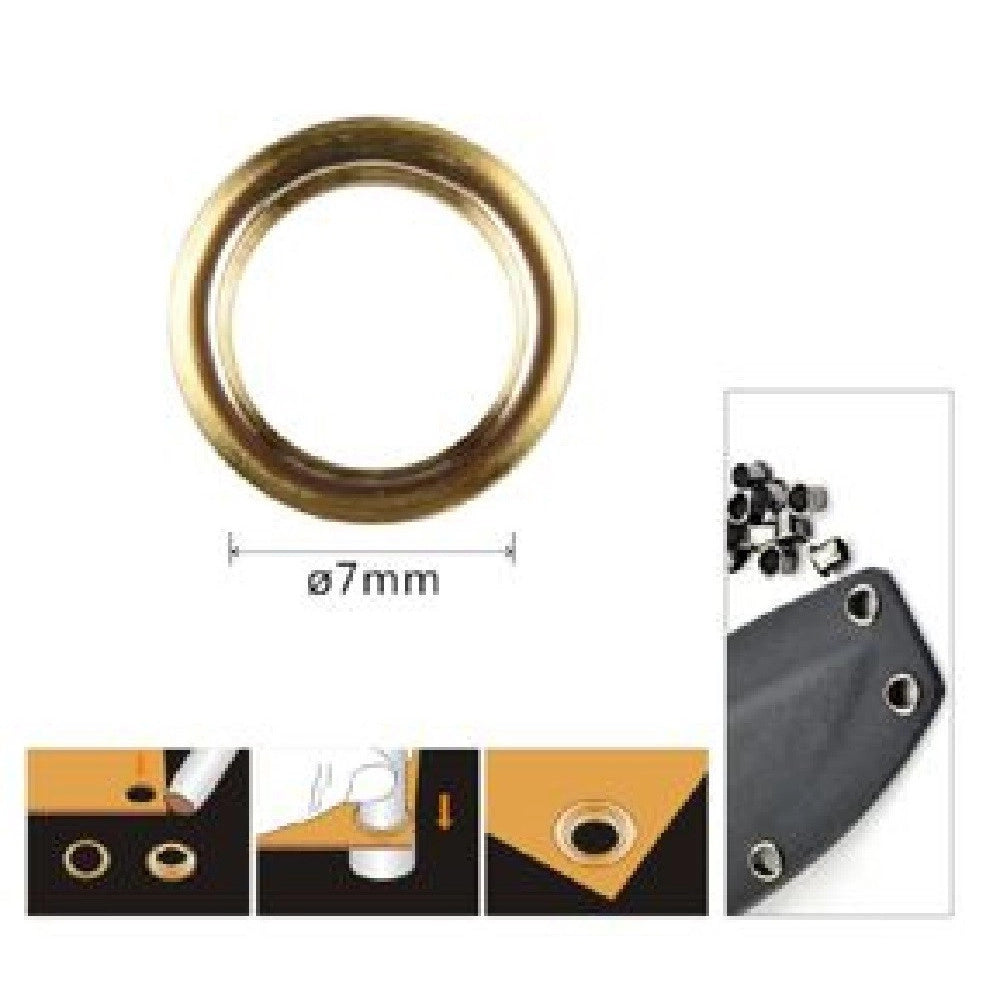Trade Shop - Kit 120 Pz Occhiello Occhielli Metallici Foro ø7mm In Metallo Dorato Pelle 90924 -